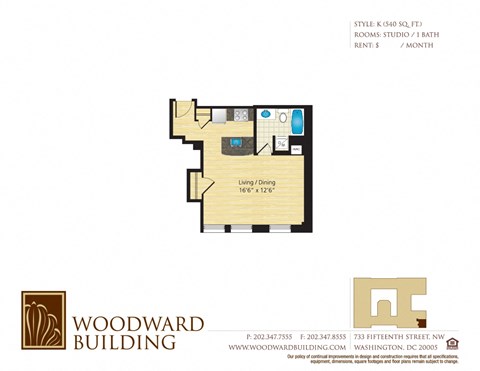 Floor Plan K Woodward at The Woodward Building Apartments, Washington, DC, 20005
